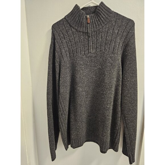 J. Crew 100% Lambs Wool Men 1/4 Zip Pullover Gray Mock Neck Sweater Size Large - Picture 1 of 7